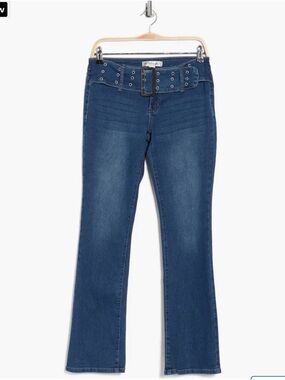 Madden Girl Blue Low Rise Wide-Leg Jeans with attached Grommet Belt Junior 7 NWT